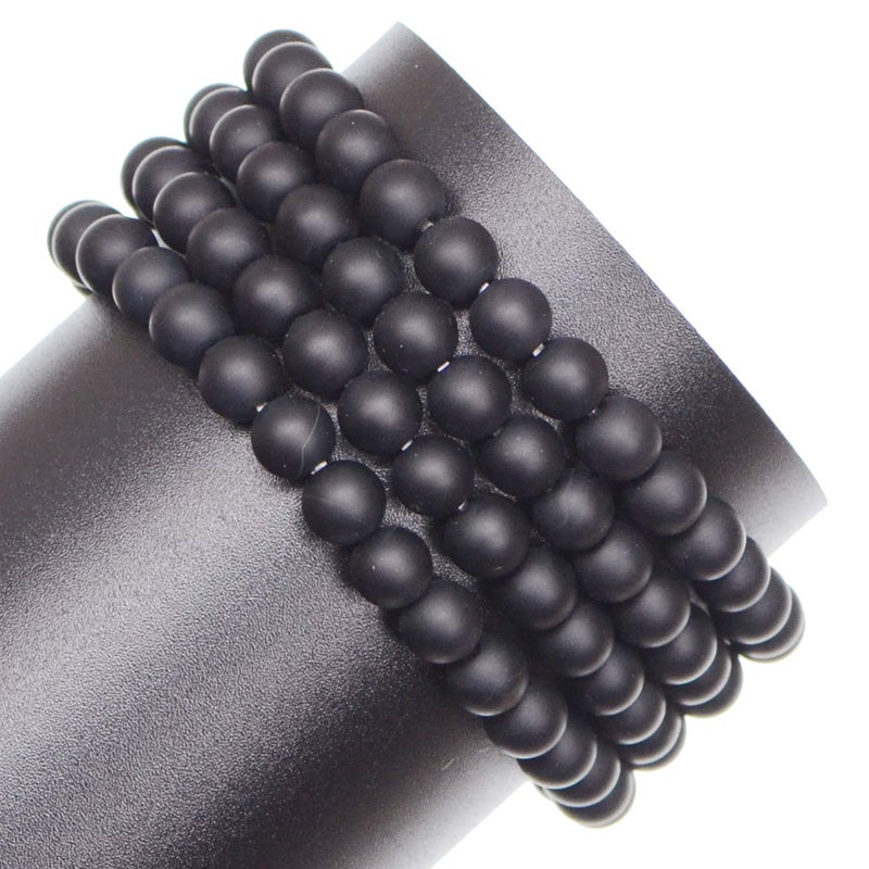 LPBeads 6 مللي متر الطبيعية ماتي الأسود الجزع الأحجار الكريمة الجولة متجمد 120 قطعة السائبة فضفاض الخرز لصنع المجوهرات سوار مع تمتد الديكور الحبل LPBeads - Image 3